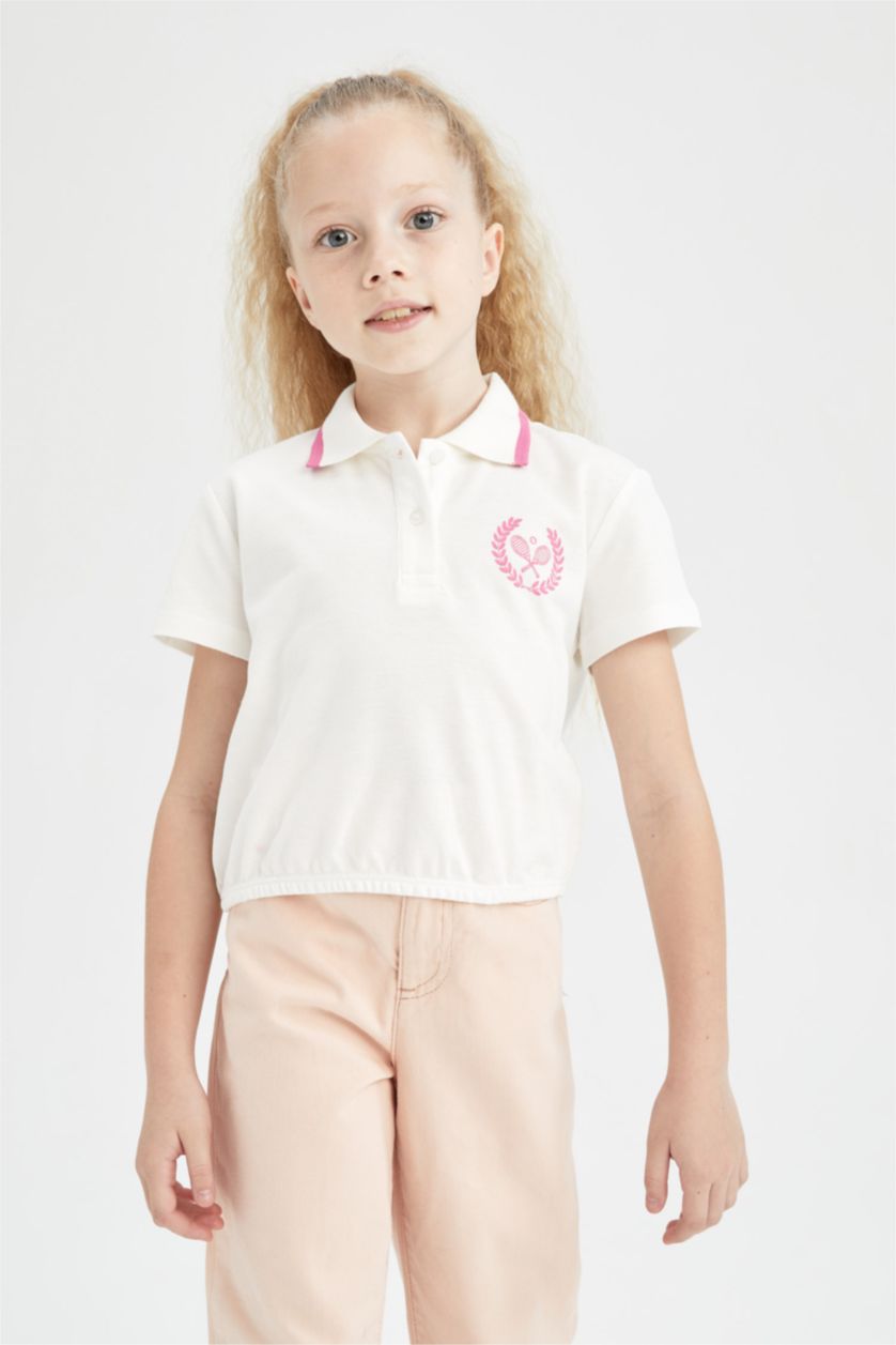 FILLES Blanc T-shirt crop polo en piqué de coton manches courtes pour fille