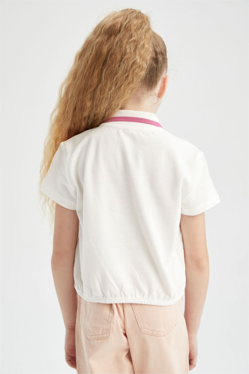FILLES Blanc T-shirt crop polo en piqué de coton manches courtes pour fille