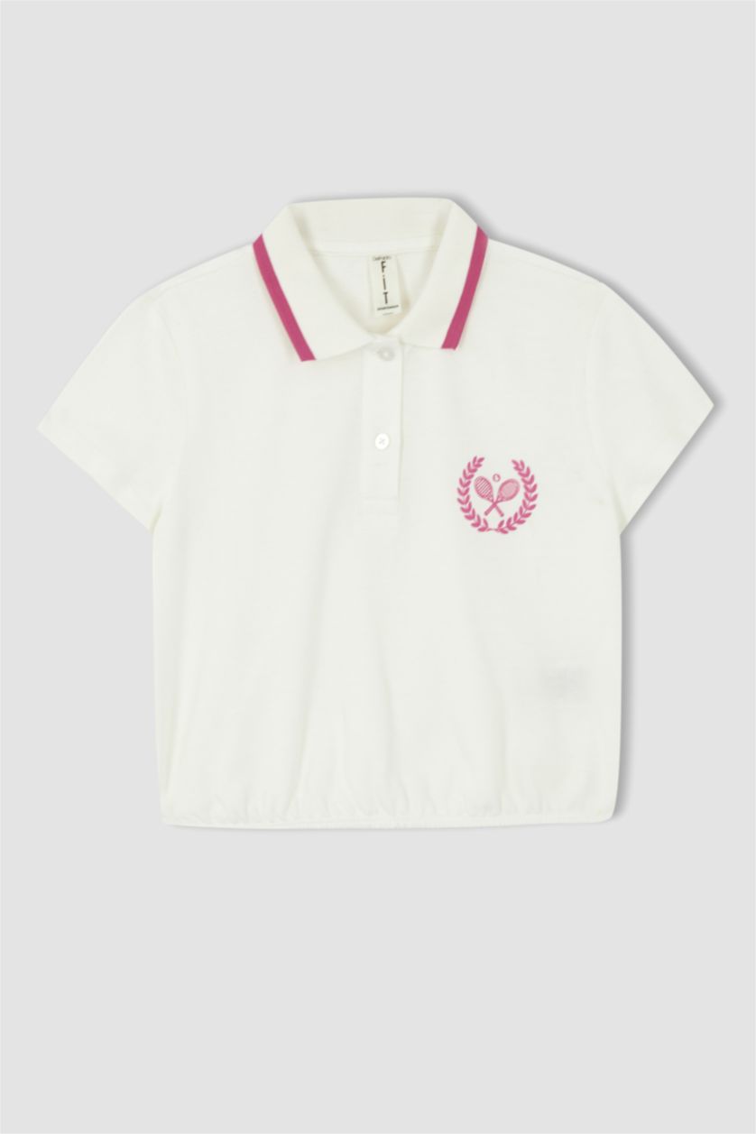 FILLES Blanc T-shirt crop polo en piqué de coton manches courtes pour fille