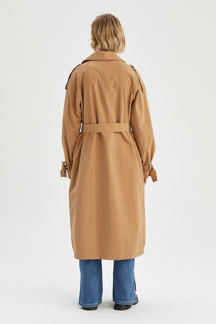 Kadın Camel Su İtici Relax Fit Kuşaklı Trençkot
