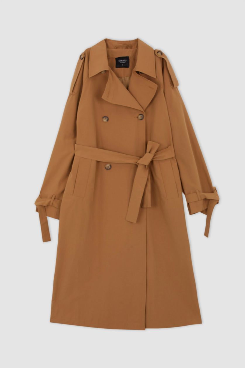 Kadın Camel Su İtici Relax Fit Kuşaklı Trençkot