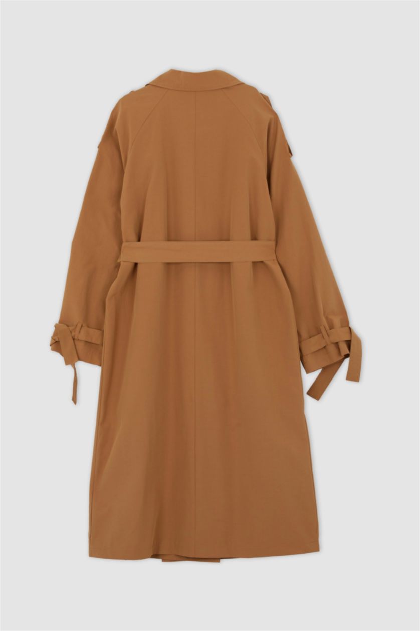 Kadın Camel Su İtici Relax Fit Kuşaklı Trençkot