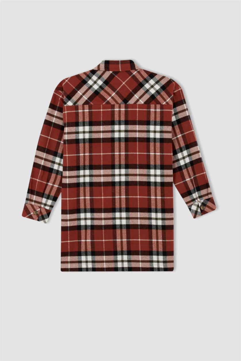 FEMME Marron Tunique à manches longues en flanelle à carreaux coupe décontractée