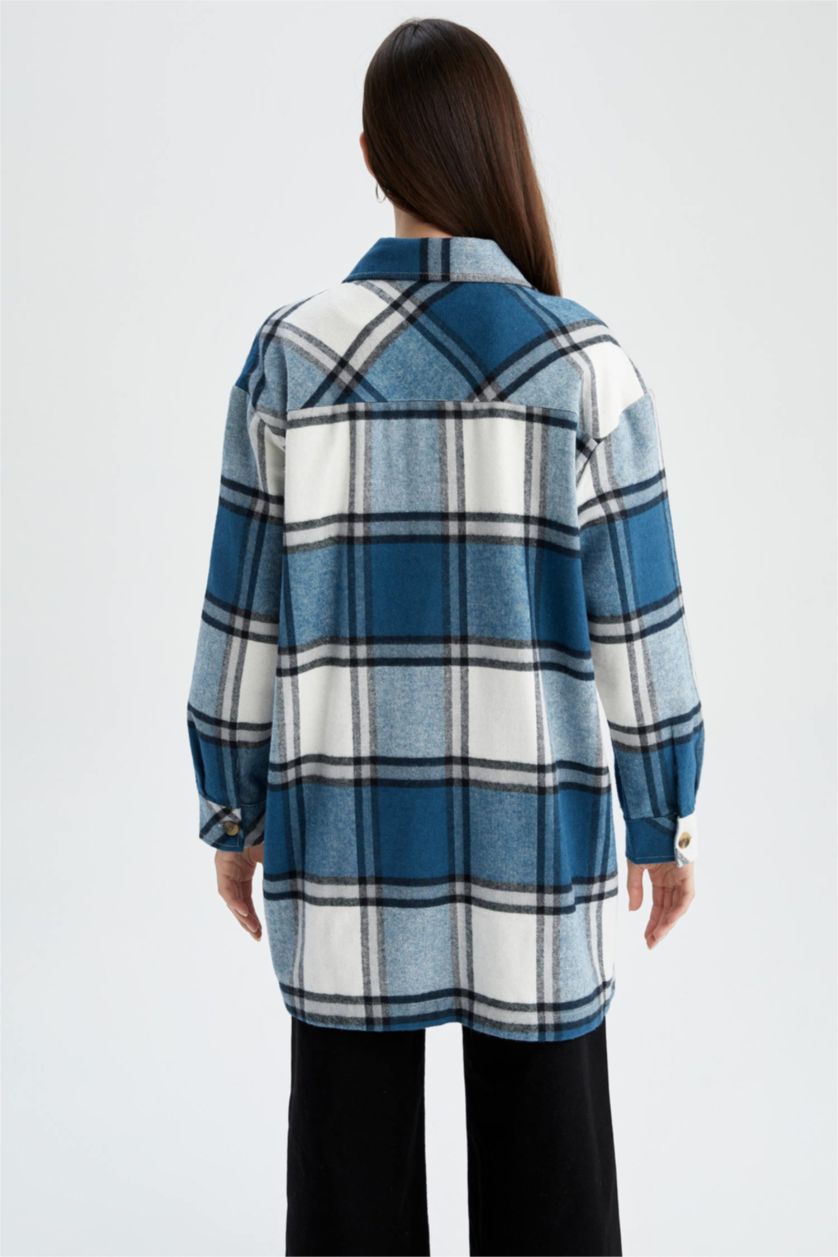 FEMME Marin Tunique à manches longues en flanelle à carreaux coupe décontractée