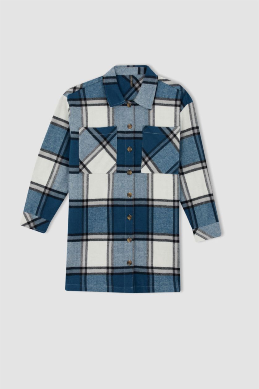 FEMME Marin Tunique à manches longues en flanelle à carreaux coupe décontractée