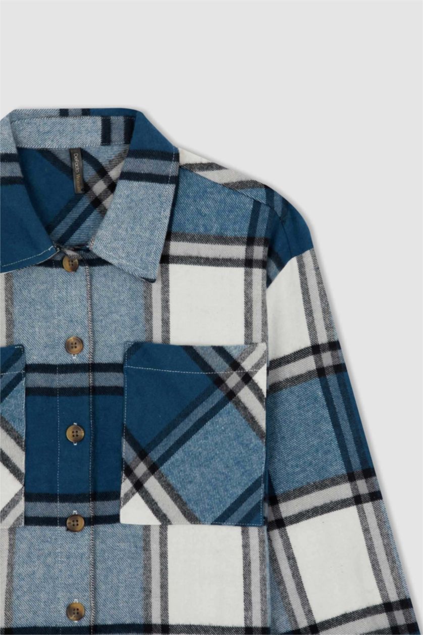 FEMME Marin Tunique à manches longues en flanelle à carreaux coupe décontractée