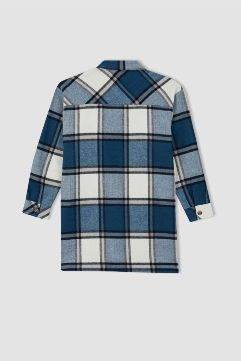 FEMME Marin Tunique à manches longues en flanelle à carreaux coupe décontractée