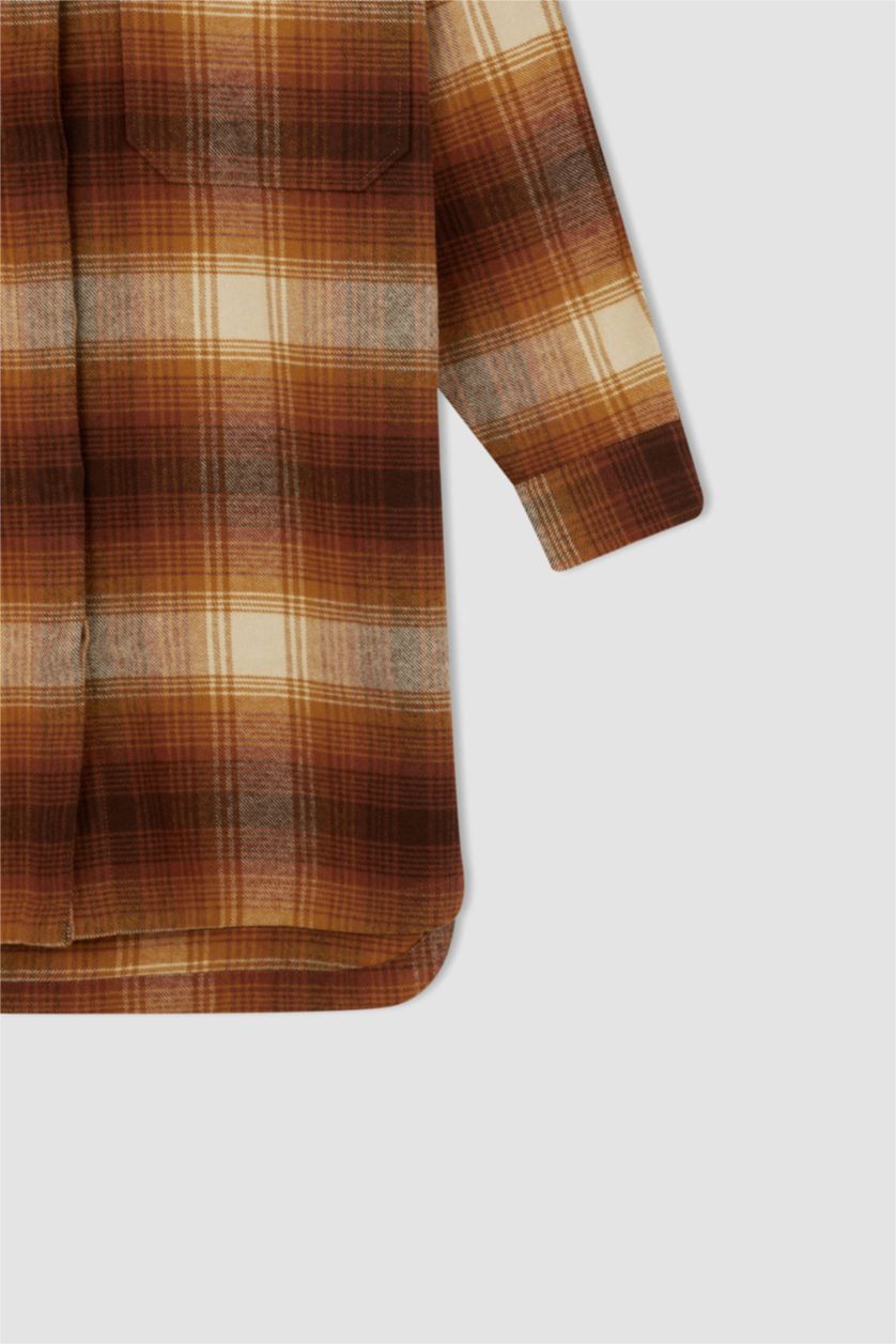 FEMME Marron Tunique à manches longues en flanelle à carreaux coupe décontractée