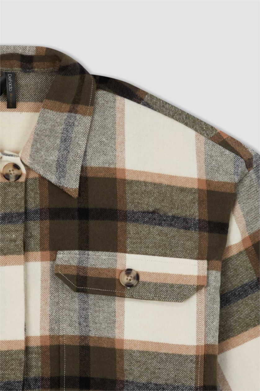 FEMME Vert Foncé Tunique à manches longues en flanelle à carreaux coupe décontractée