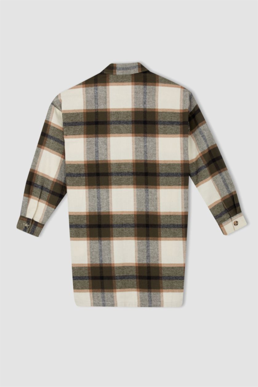 FEMME Vert Foncé Tunique à manches longues en flanelle à carreaux coupe décontractée