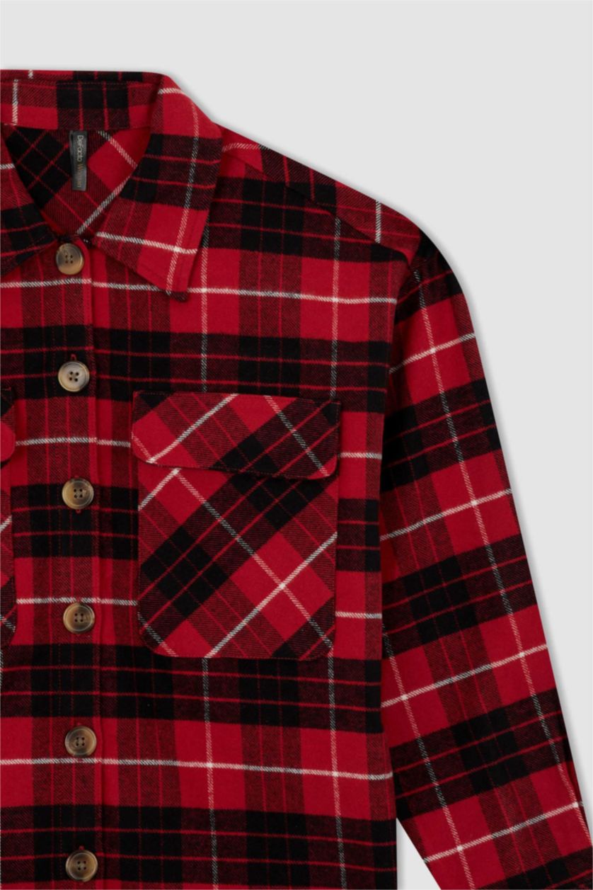 FEMME Rouge Tunique à manches longues en flanelle à carreaux coupe décontractée