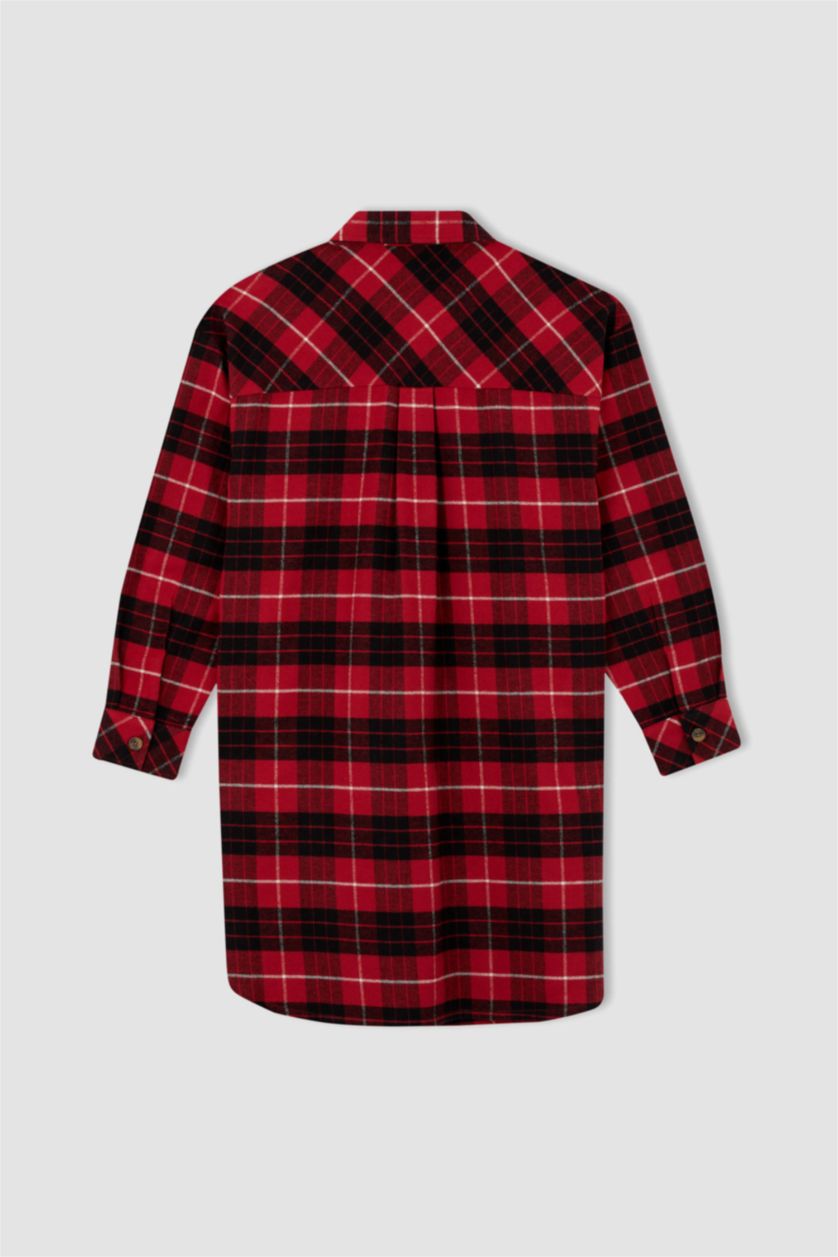 FEMME Rouge Tunique à manches longues en flanelle à carreaux coupe décontractée