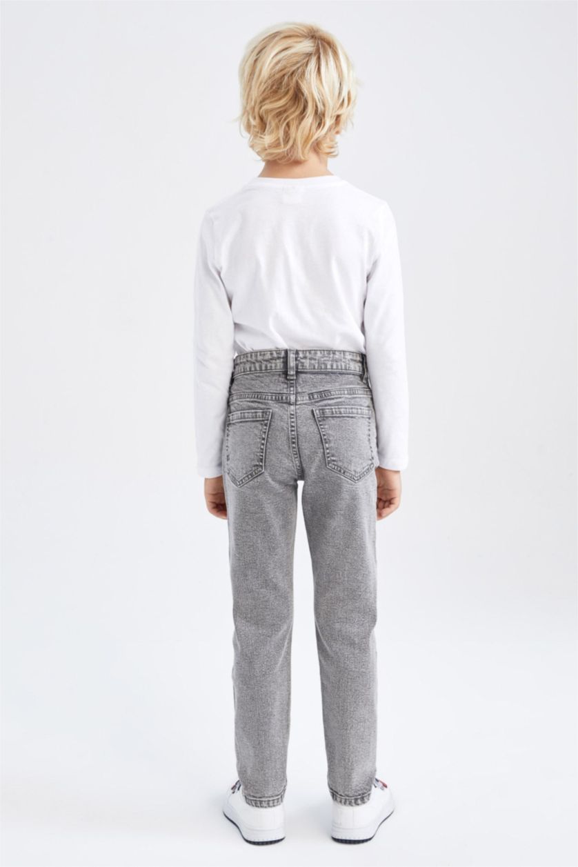 Erkek Çocuk - Genç Erkek Siyah Slım Fıt Düz Paça Jean Pantolon Erkek Çocuk