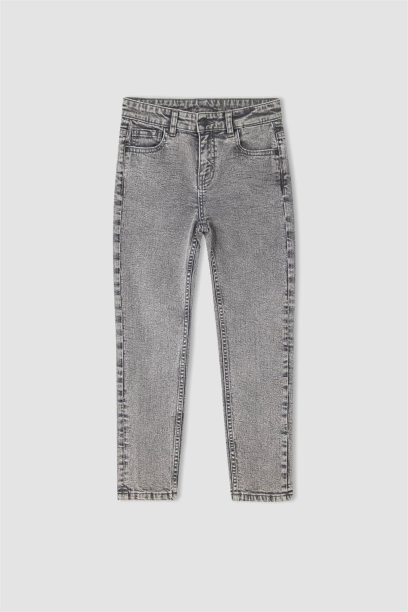 Erkek Çocuk - Genç Erkek Siyah Slım Fıt Düz Paça Jean Pantolon Erkek Çocuk