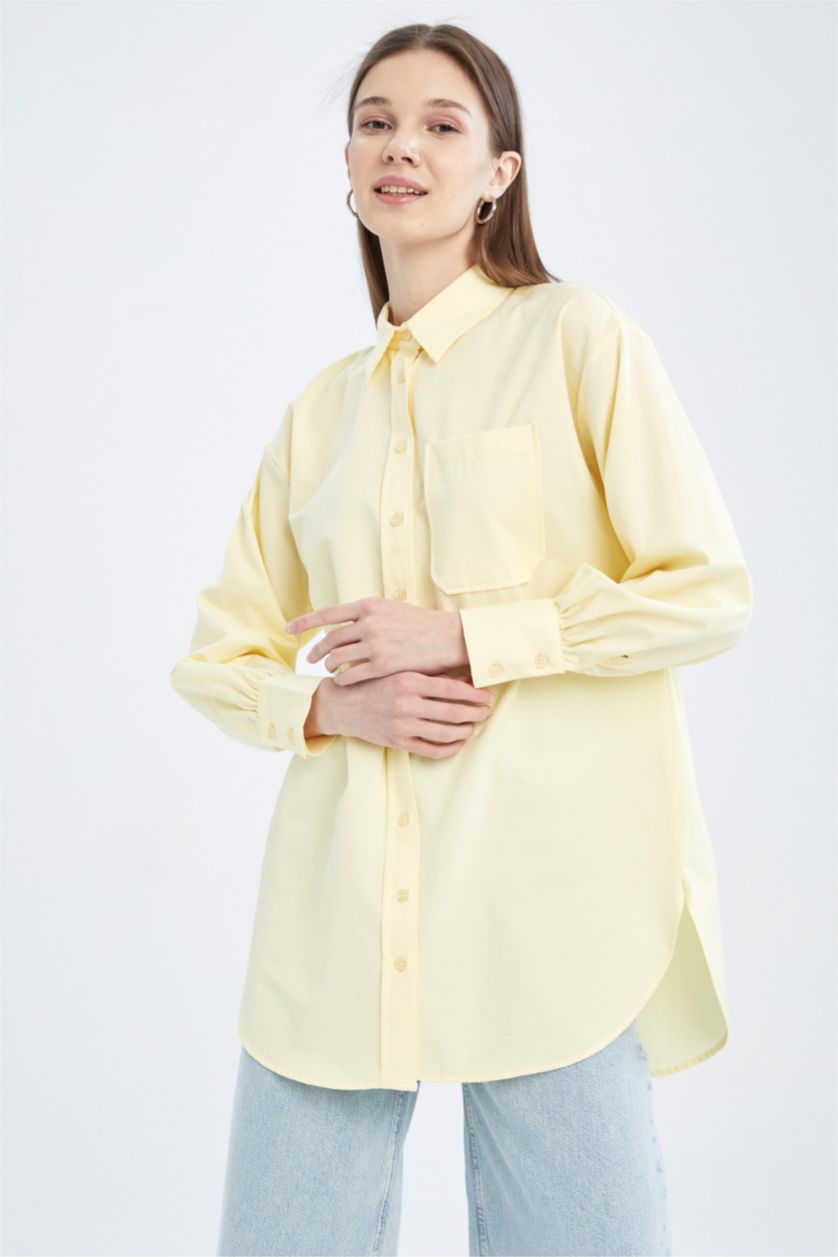 FEMME Jaune Clair Tunique-chemise en popeline à col chemise coupe classique