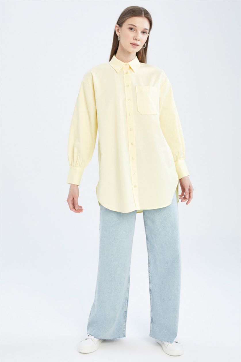 FEMME Jaune Clair Tunique-chemise en popeline à col chemise coupe classique