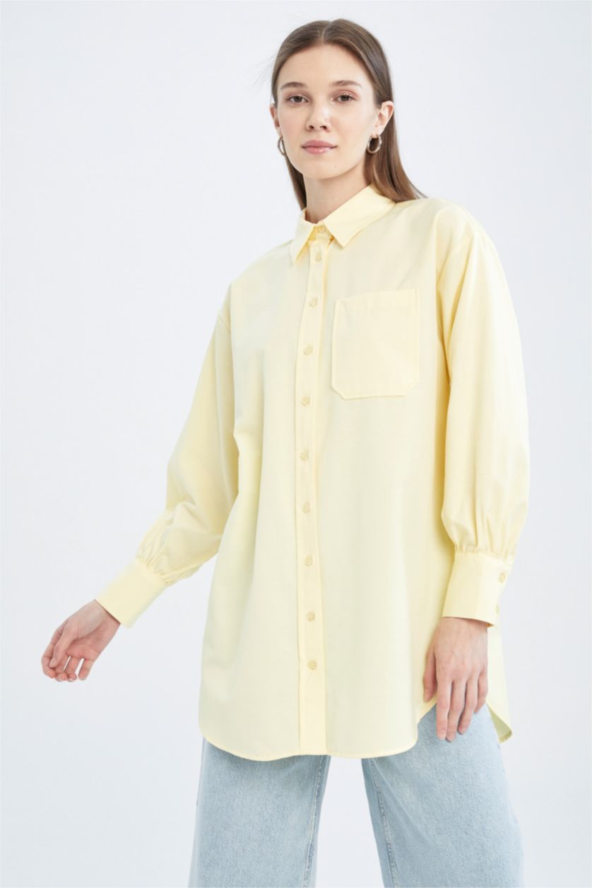FEMME Jaune Clair Tunique-chemise en popeline à col chemise coupe classique