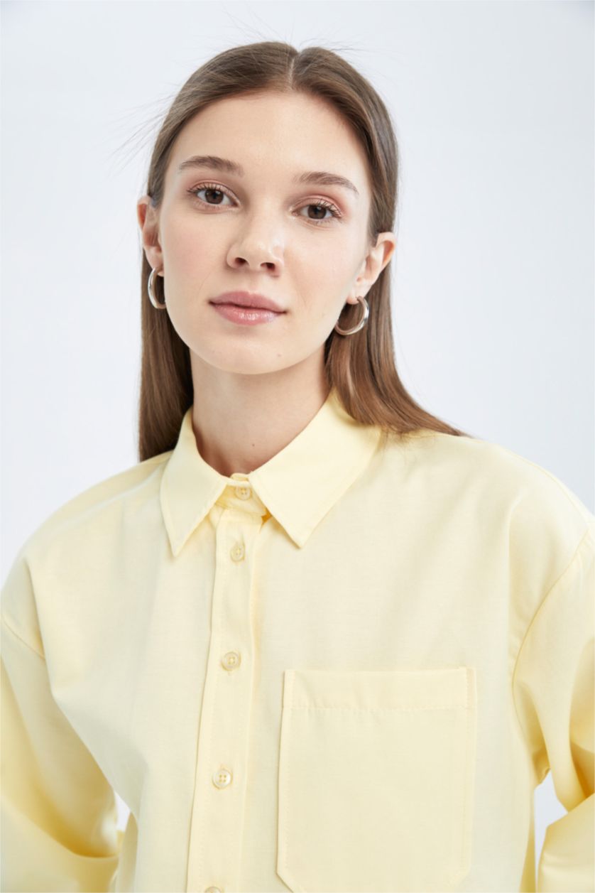 FEMME Jaune Clair Tunique-chemise en popeline à col chemise coupe classique