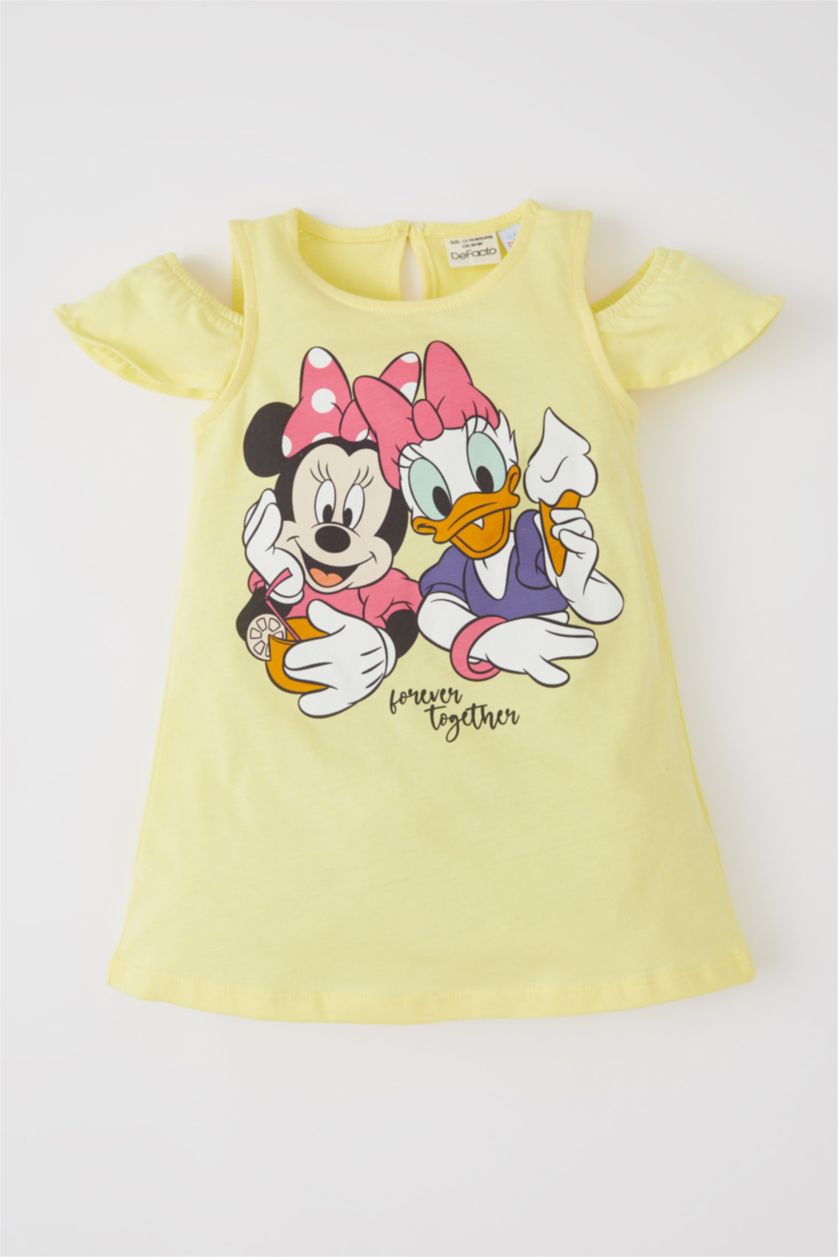 BÉBÉ FILLE Jaune Clair Robe En Tricot Col Ras Du Cou Manche Courte Mickey & Minnie (Standard Characters)