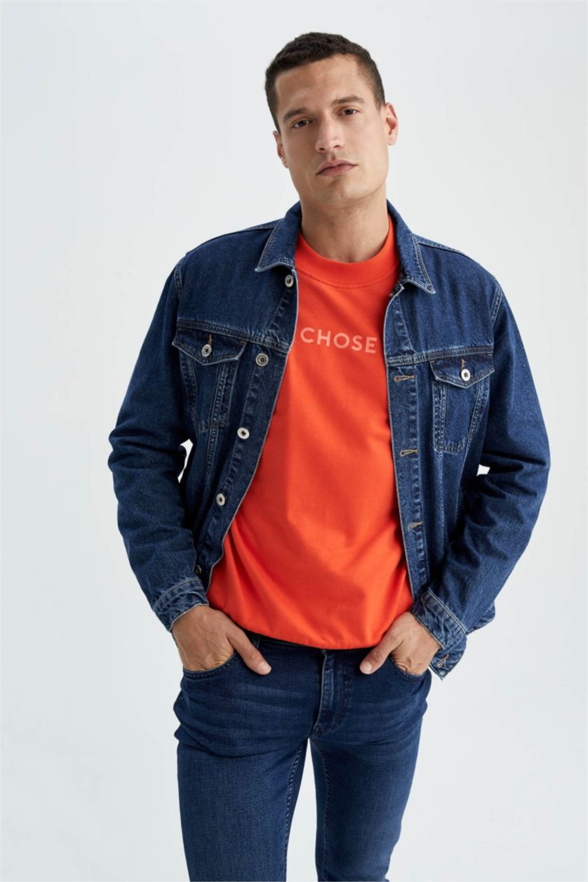 MAN Dark Blue Slim Fit Jean Jacket