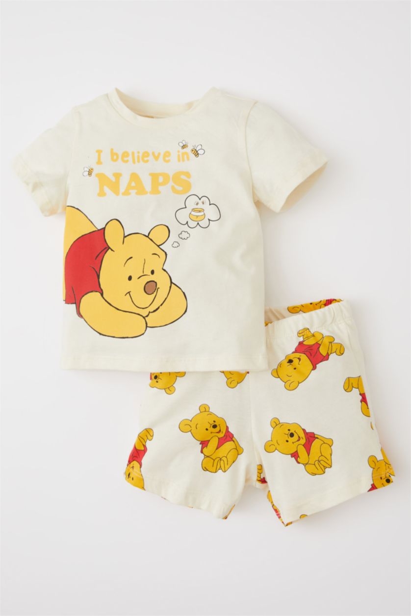 Baby Boy Beige Baby Boy Winnie The Pooh Licensed Regular Fit Cotton T-Shirt Shorts Pajamas Set