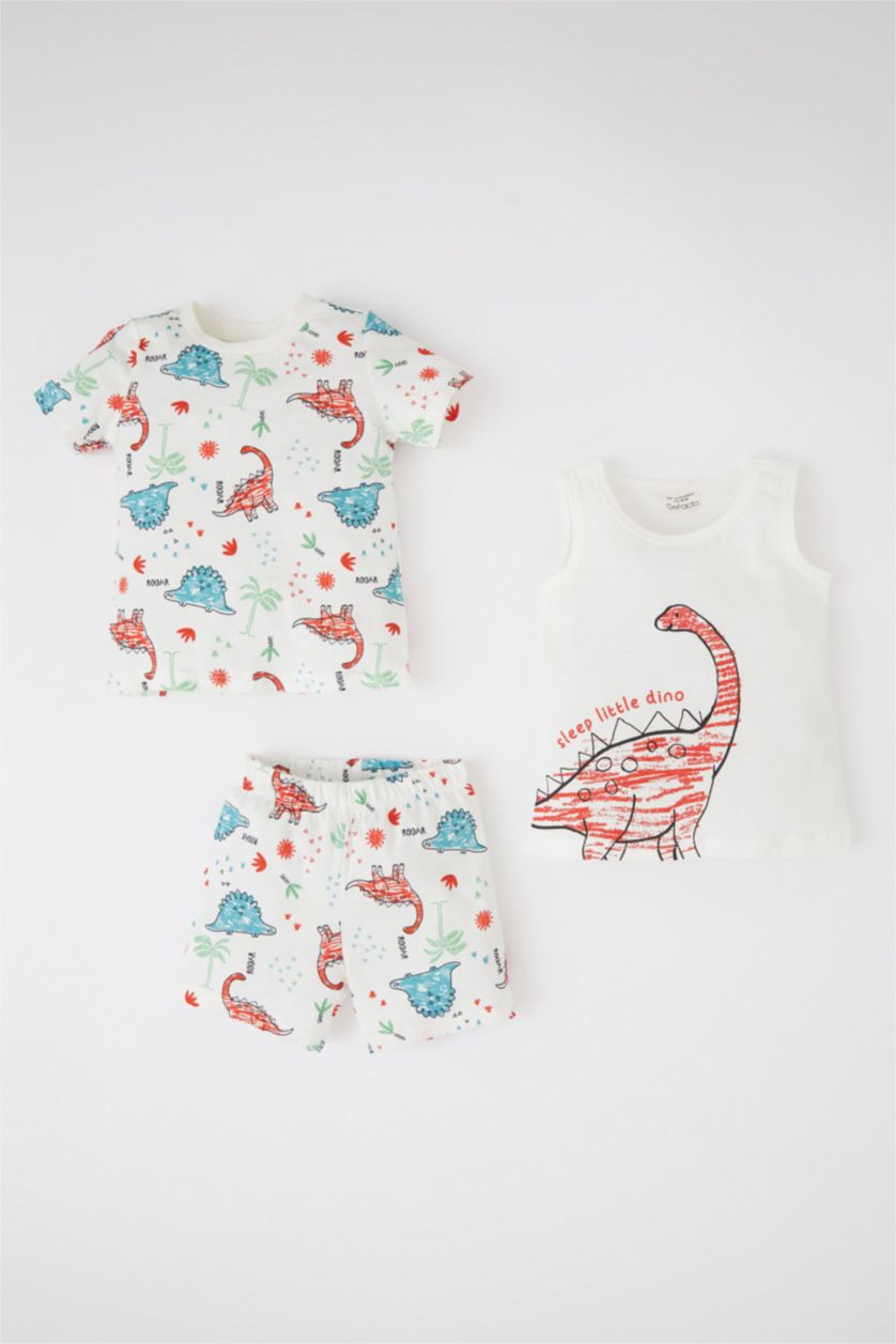 BABY BOY Ecru Baby Boy Patterned T-Shirt Athlete Shorts Pajamas Set