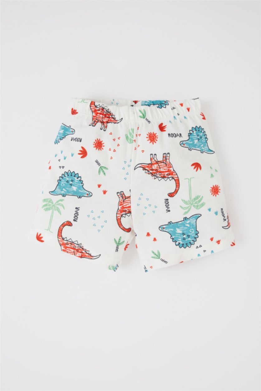BABY BOY Ecru Baby Boy Patterned T-Shirt Athlete Shorts Pajamas Set