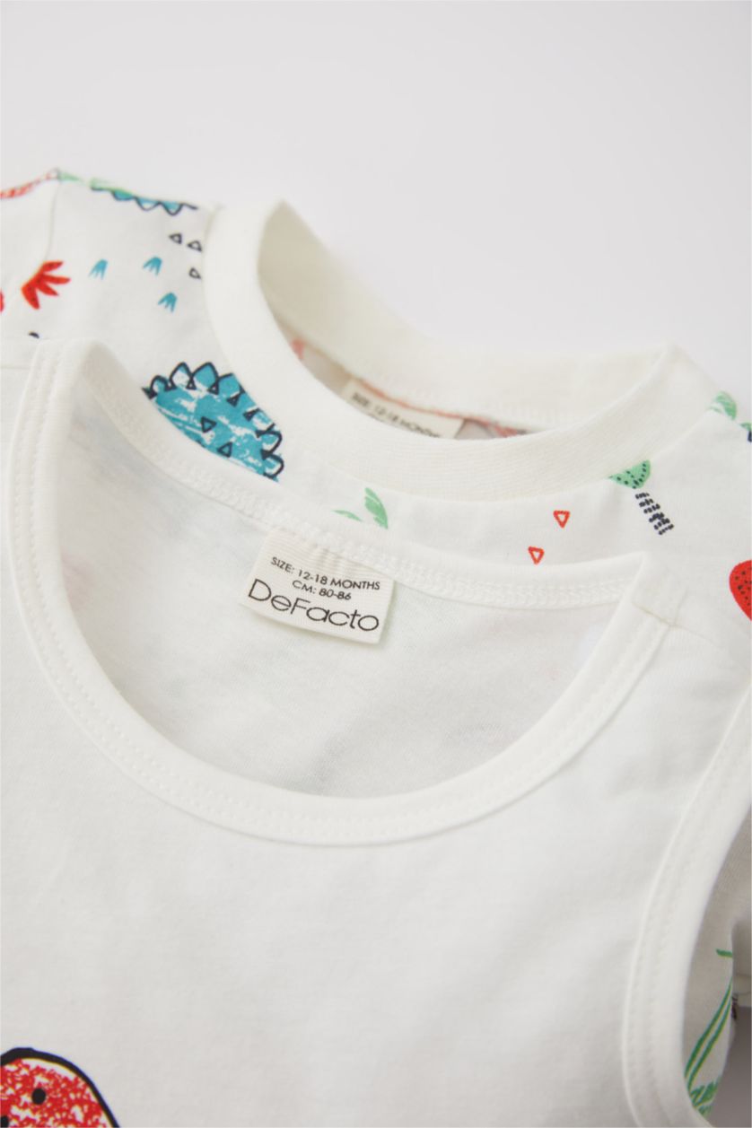BABY BOY Ecru Baby Boy Patterned T-Shirt Athlete Shorts Pajamas Set