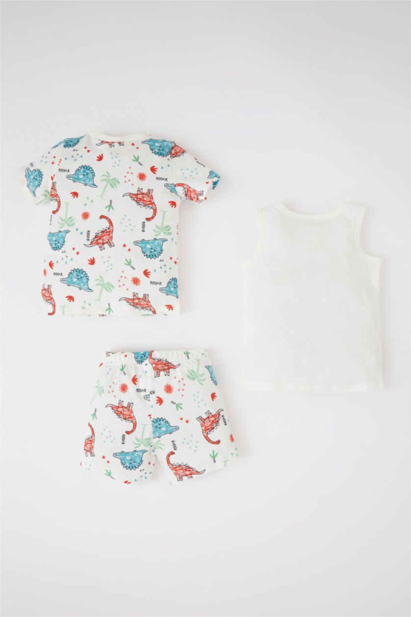 BABY BOY Ecru Baby Boy Patterned T-Shirt Athlete Shorts Pajamas Set