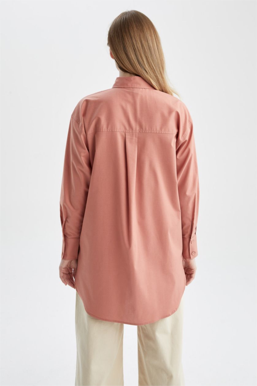 Женщины Светло-бордовый Relax Fit Poplin Long Sleeve Tunic