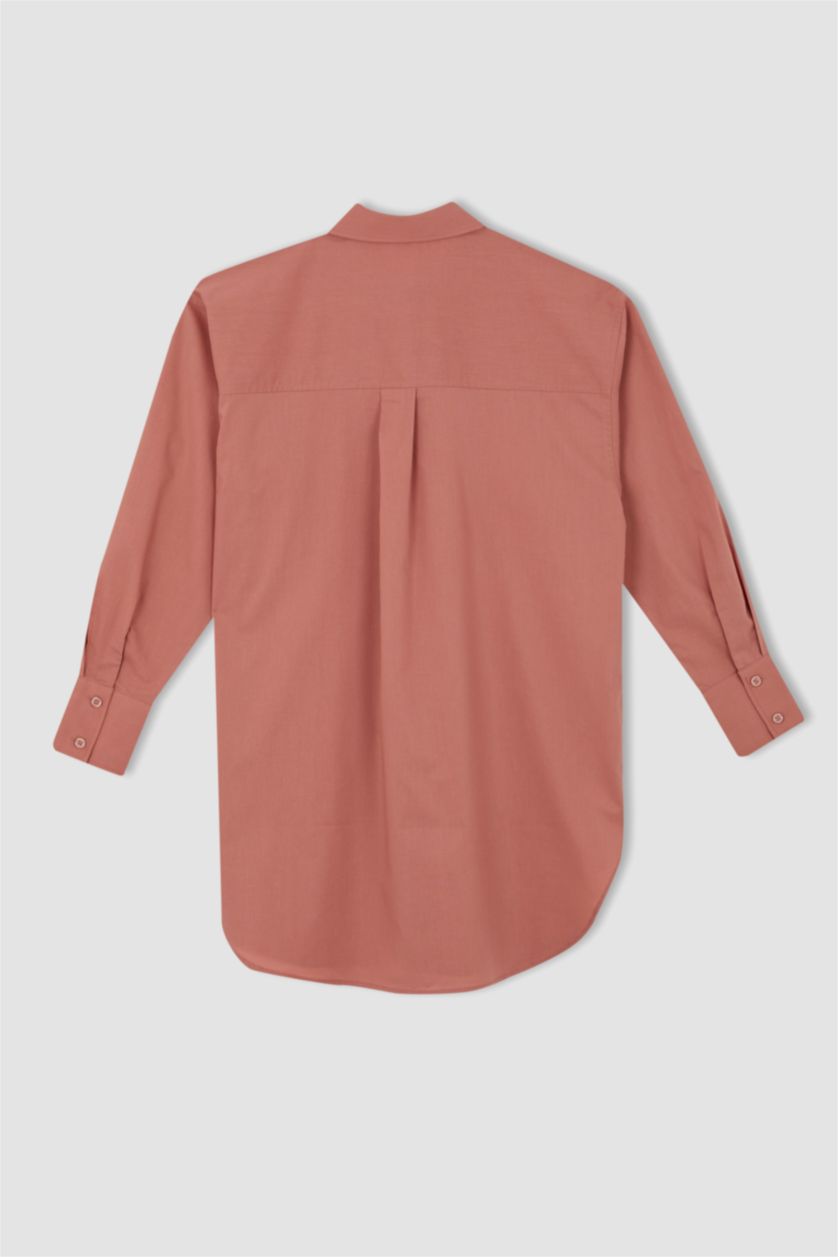 Женщины Светло-бордовый Relax Fit Poplin Long Sleeve Tunic