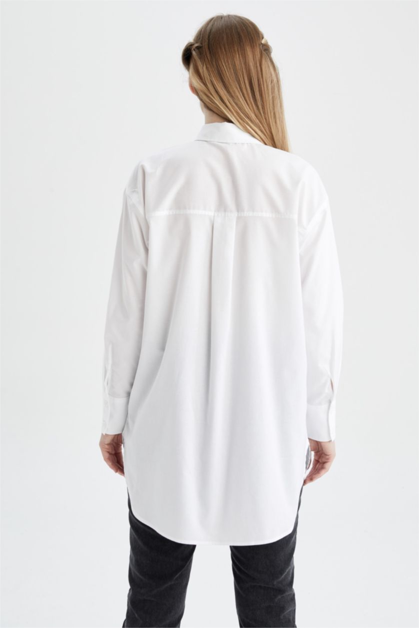 FEMME Écru Tunique À Manches Longues En Popeline Coupe Décontractée