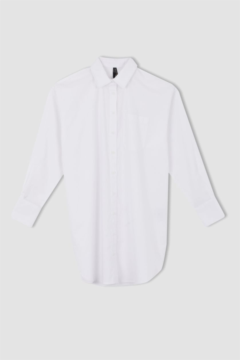 FEMME Écru Tunique À Manches Longues En Popeline Coupe Décontractée