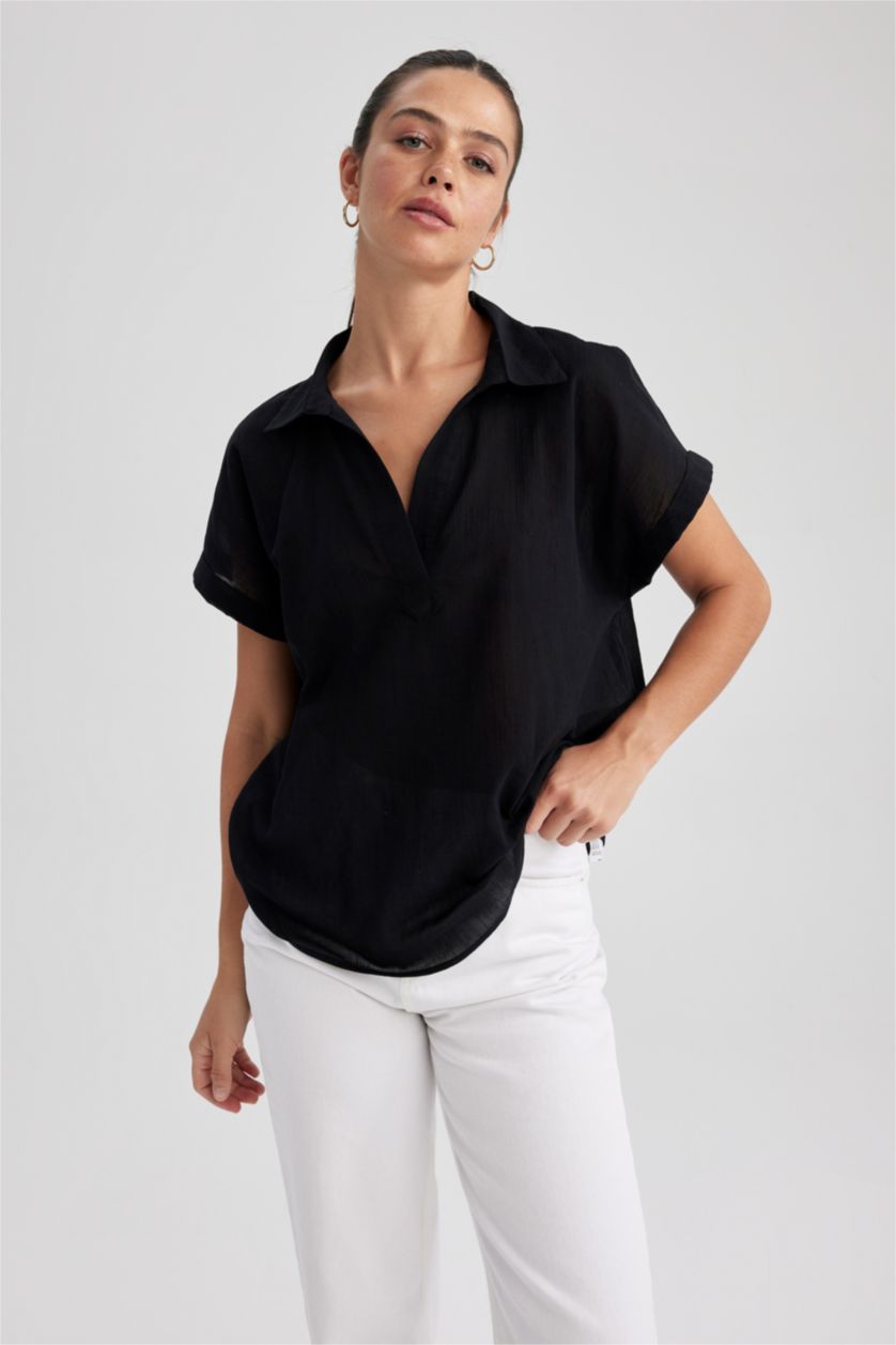 WOMAN Black Regular Fit Voile