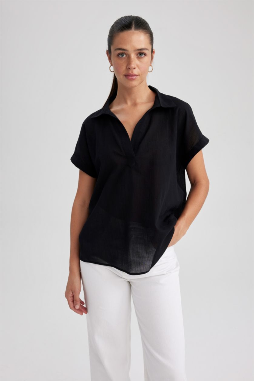 WOMAN Black Regular Fit Voile