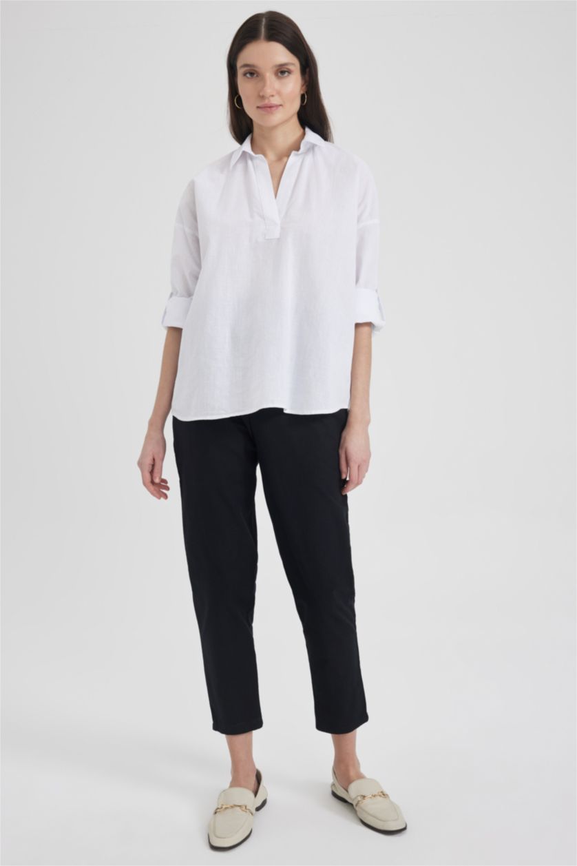 FEMME Blanc Chemisiers à manches longues Coupe large Col En V