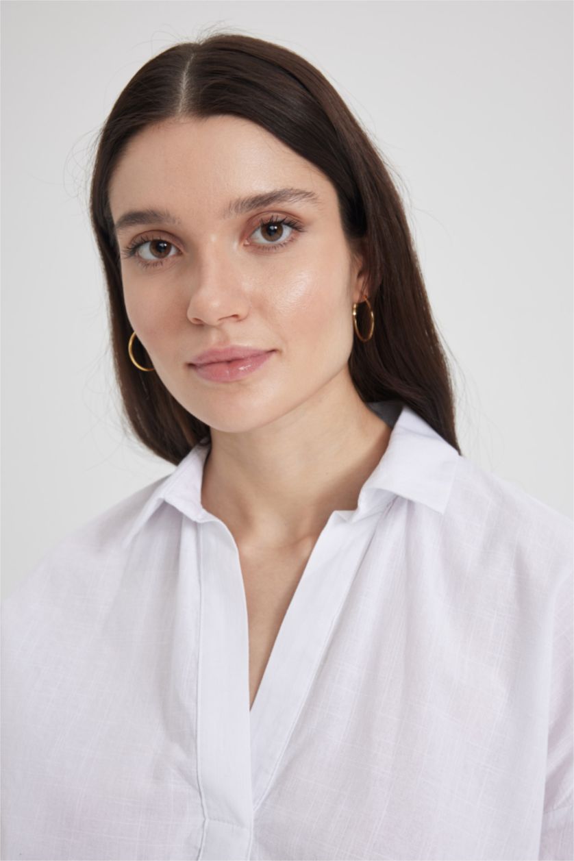 FEMME Blanc Chemisiers à manches longues Coupe large Col En V