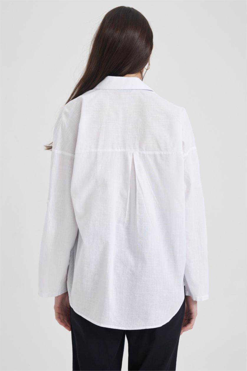 FEMME Blanc Chemisiers à manches longues Coupe large Col En V