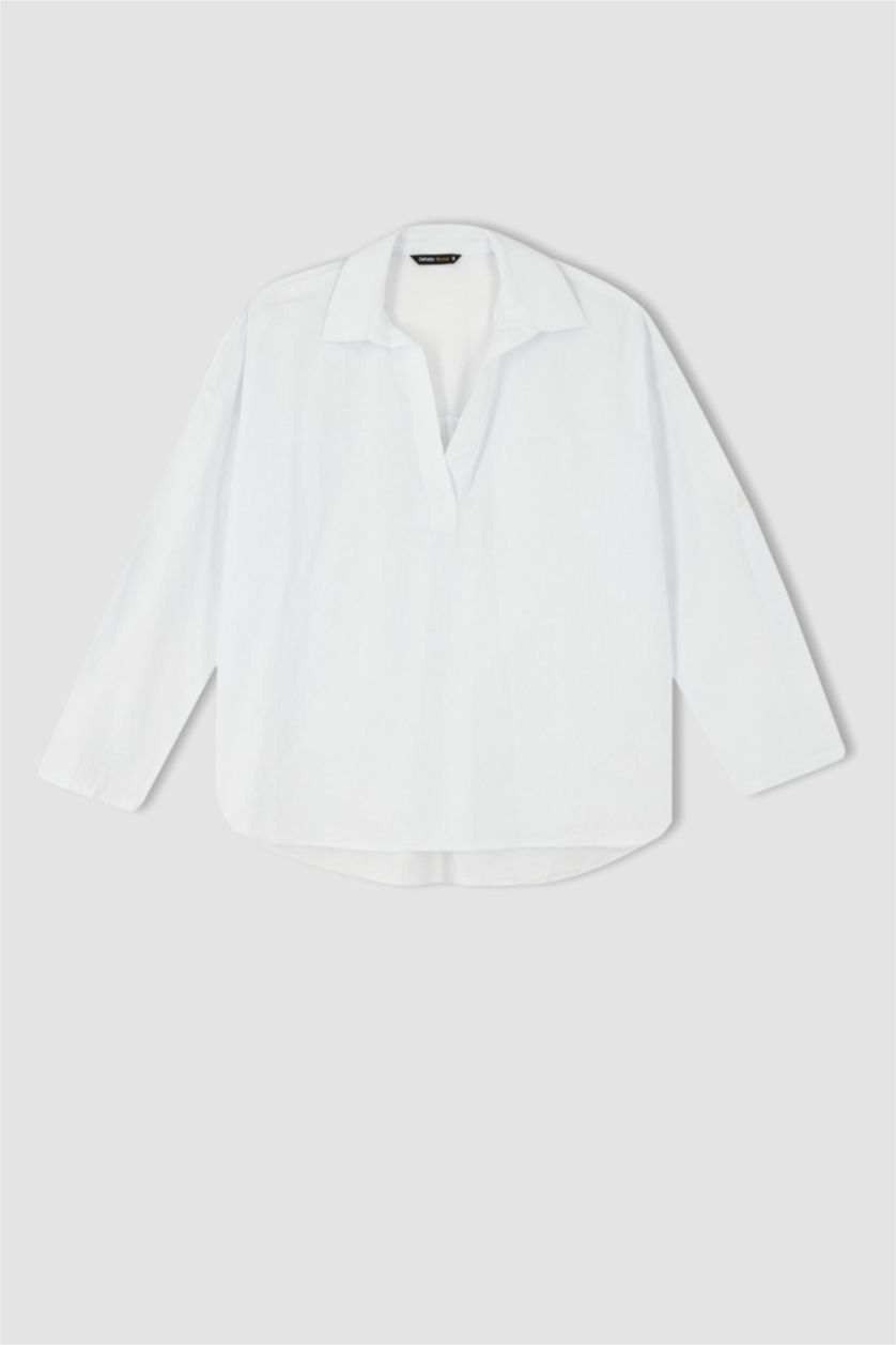 FEMME Blanc Chemisiers à manches longues Coupe large Col En V