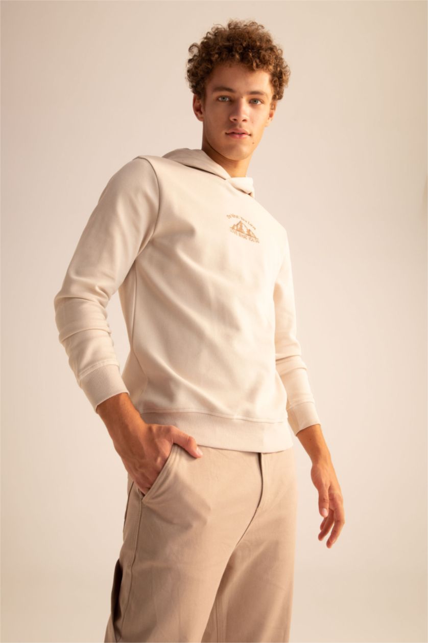 HOMME Beige Sweat-shirt à manches longues et col ras du cou coupe slim