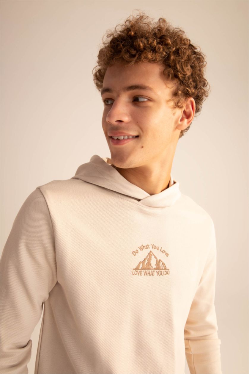 HOMME Beige Sweat-shirt à manches longues et col ras du cou coupe slim