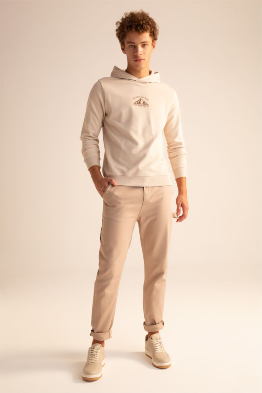 HOMME Beige Sweat-shirt à manches longues et col ras du cou coupe slim