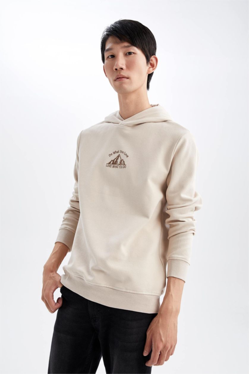 HOMME Beige Sweat-shirt à manches longues et col ras du cou coupe slim