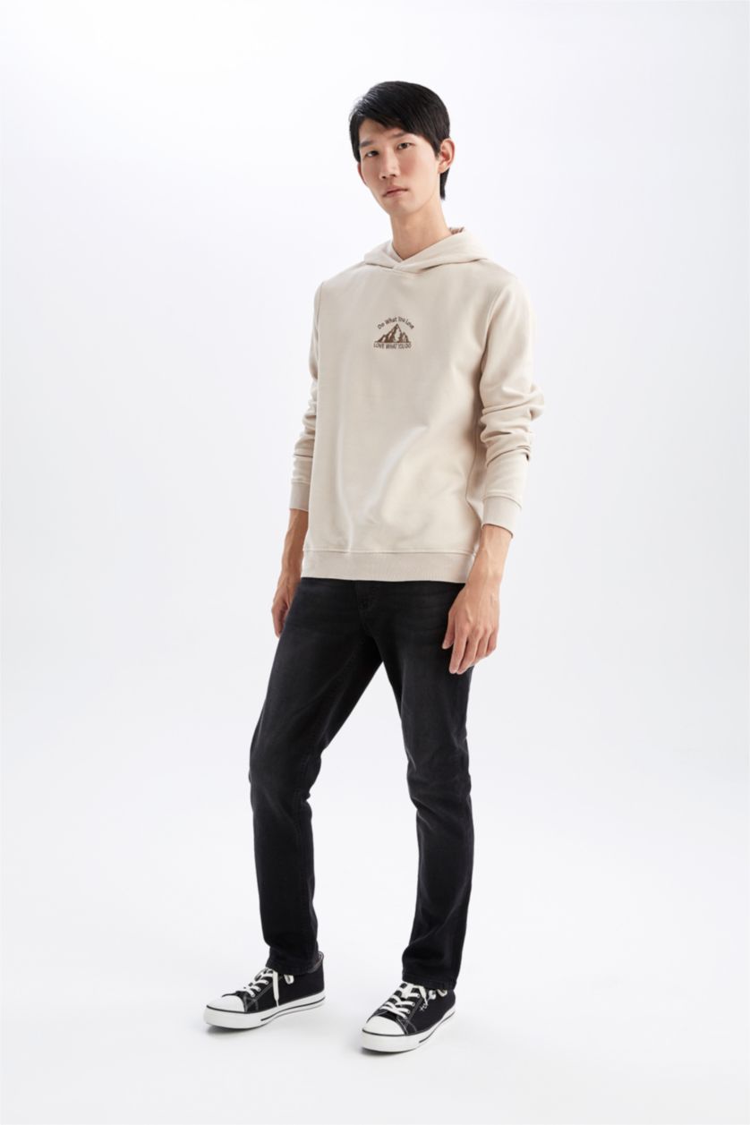 HOMME Beige Sweat-shirt à manches longues et col ras du cou coupe slim