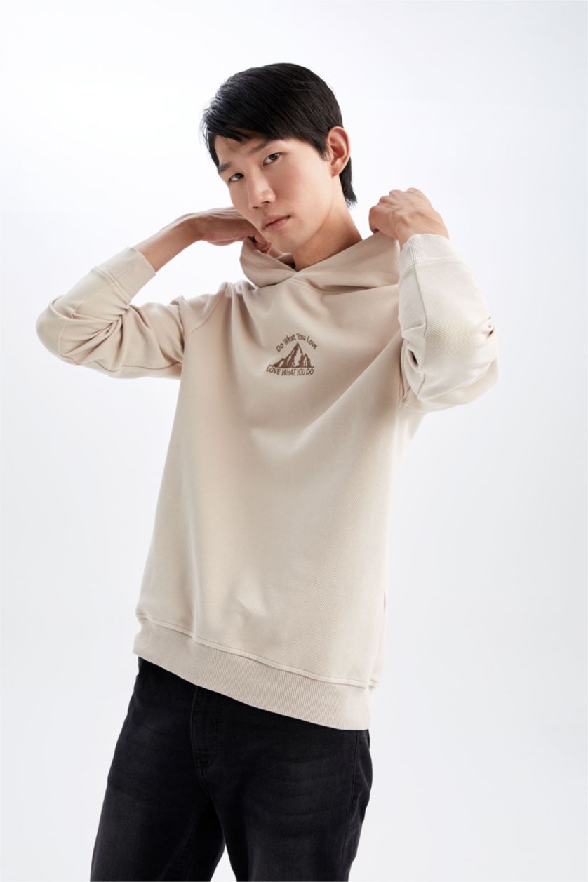 HOMME Beige Sweat-shirt à manches longues et col ras du cou coupe slim