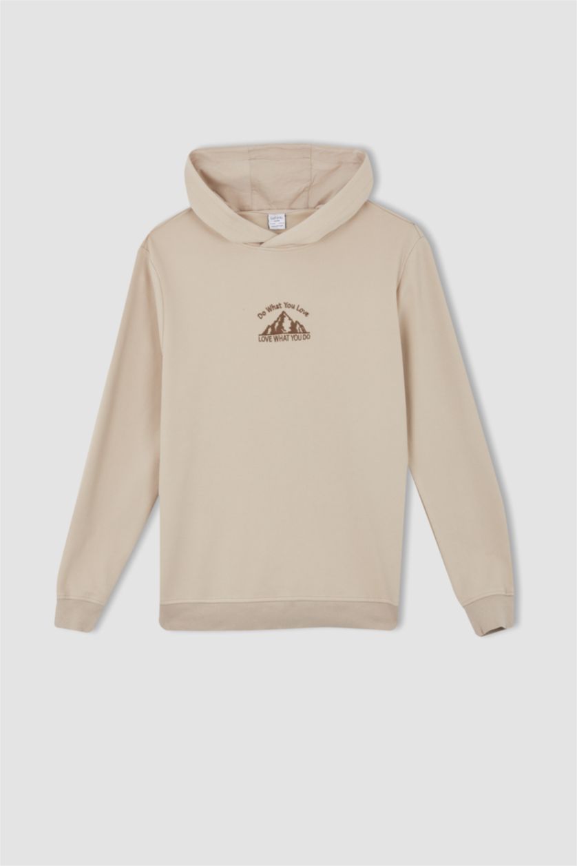 HOMME Beige Sweat-shirt à manches longues et col ras du cou coupe slim