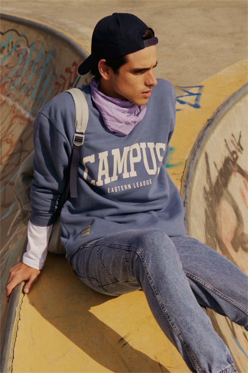 HOMME Indigo Coupe boxy ras du cou à manches longues doux pile molleton épais sweat-shirt en tissu