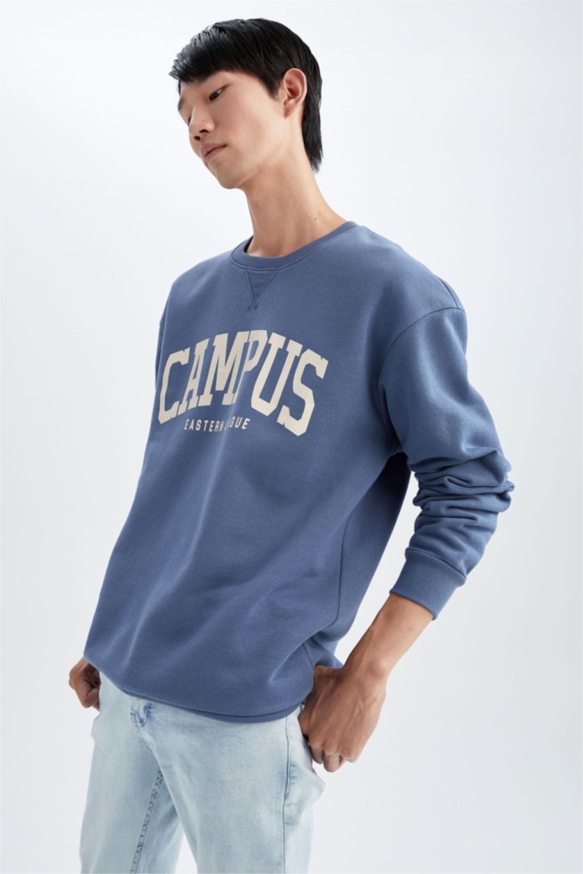 HOMME Indigo Coupe boxy ras du cou à manches longues doux pile molleton épais sweat-shirt en tissu