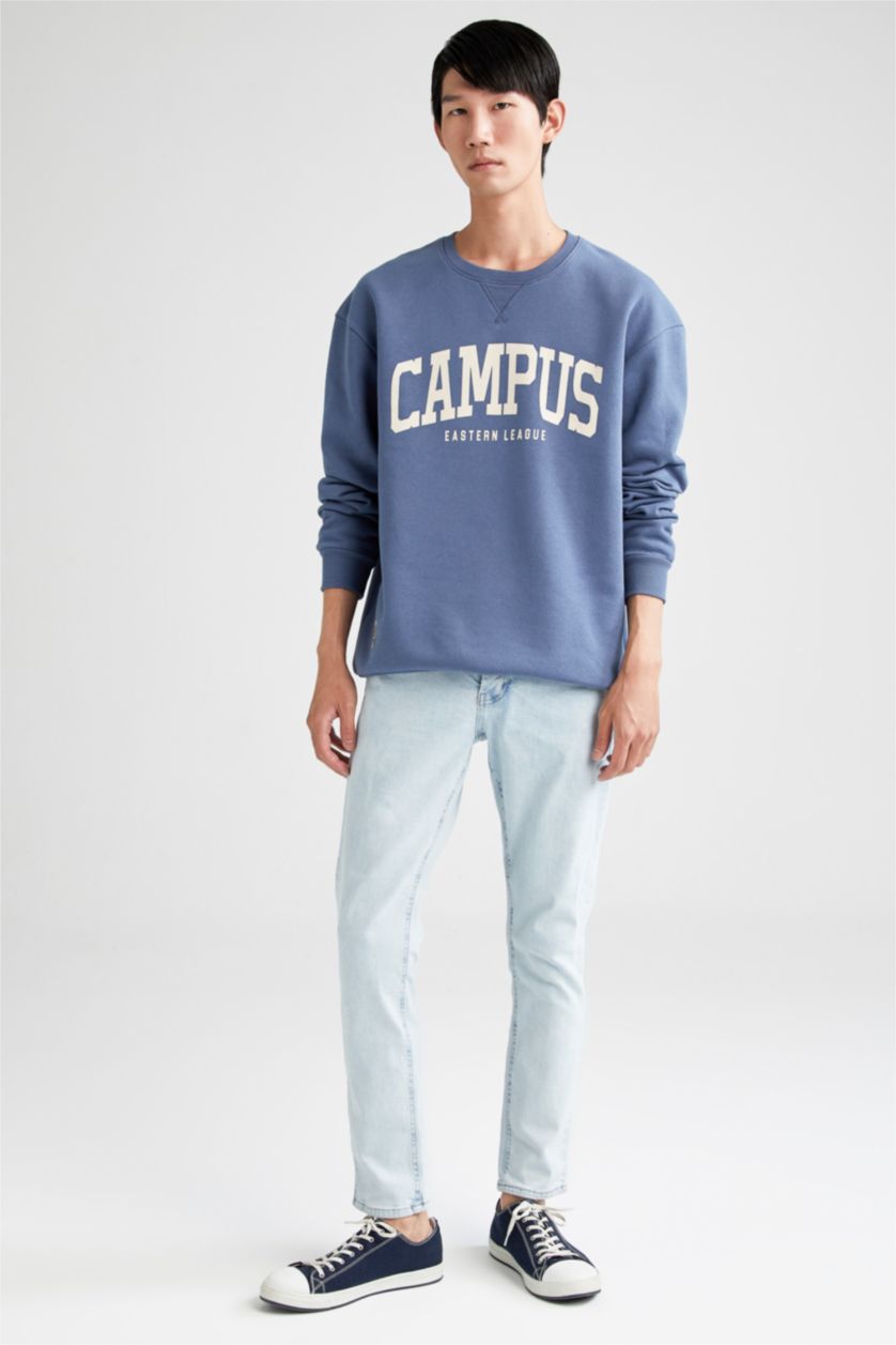 HOMME Indigo Coupe boxy ras du cou à manches longues doux pile molleton épais sweat-shirt en tissu