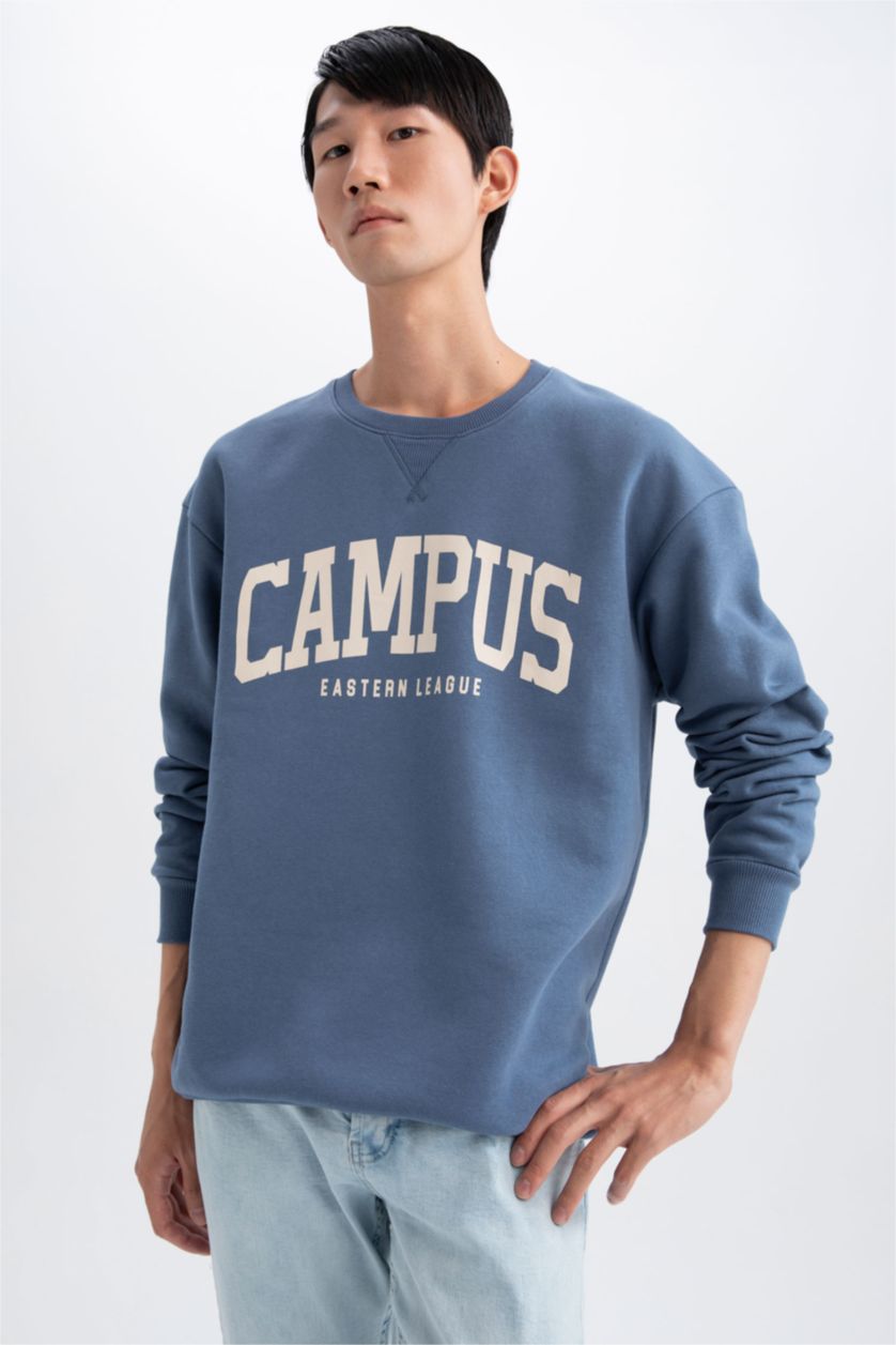 HOMME Indigo Coupe boxy ras du cou à manches longues doux pile molleton épais sweat-shirt en tissu